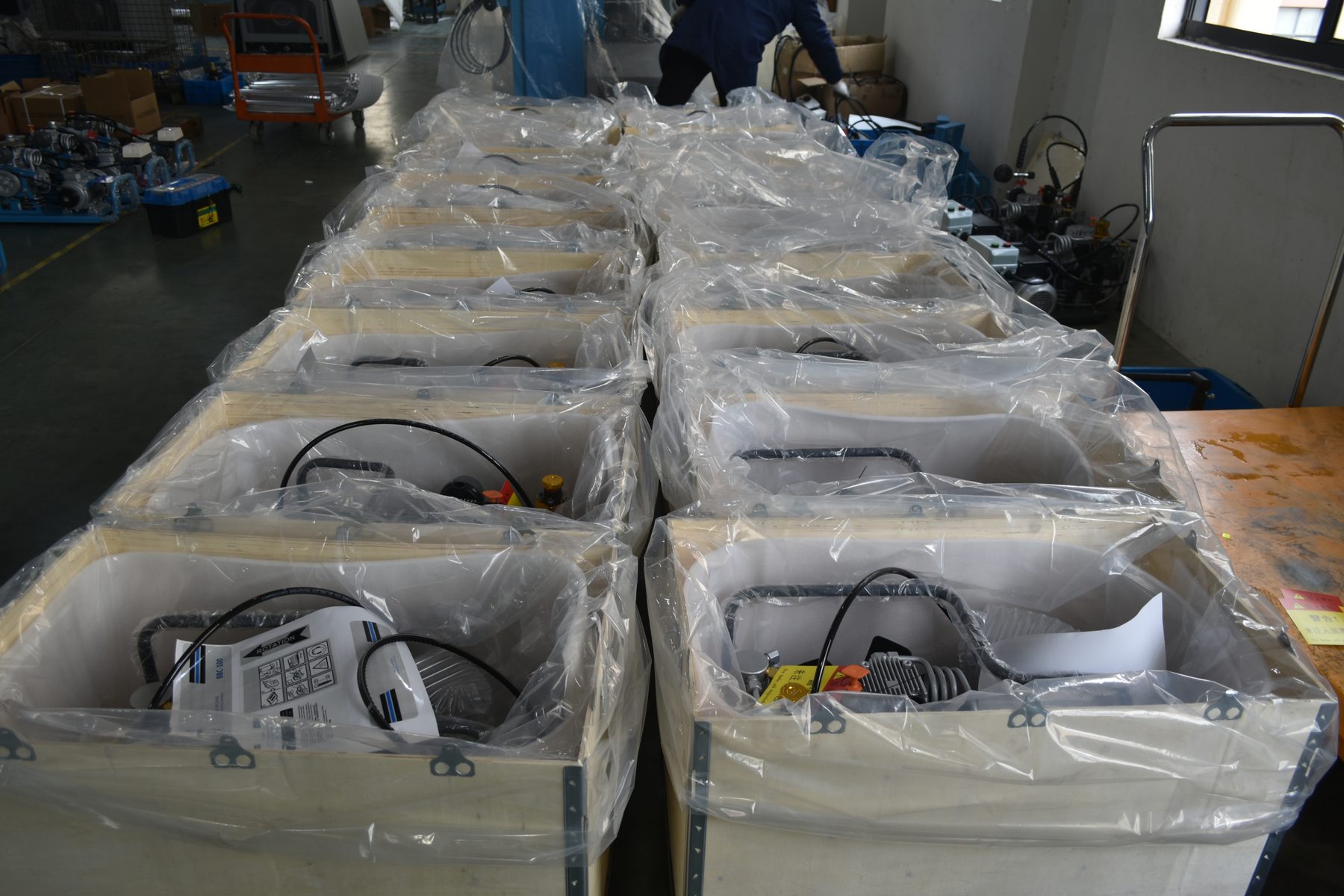 wooden case packaging for compressor shipment